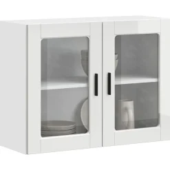 Armoires & Meubles De Rangement-vidaXL Armoire murale cuisine avec porte en verre Porto Blanc brillant