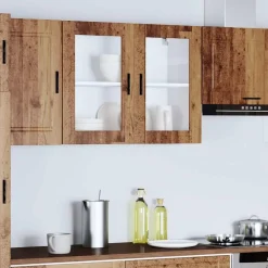Armoires & Meubles De Rangement-vidaXL Armoire murale de cuisine avec porte en verre Porto vieux bois Bois ancien