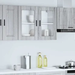Armoires & Meubles De Rangement-vidaXL Armoire murale de cuisine avec porte en verre Porto sonoma gris Gris Sonoma