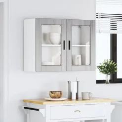 Armoires & Meubles De Rangement-vidaXL Armoire murale de cuisine avec porte en verre Porto sonoma gris Gris Sonoma