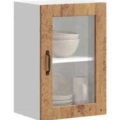 Armoires & Meubles De Rangement-vidaXL Armoire murale de cuisine avec porte en verre Porto vieux bois Bois ancien