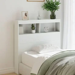 Lits & Accessoires-vidaXL Armoire tête de lit avec LED 100x17x102 cm Blanc
