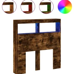 Lits & Accessoires-vidaXL Armoire tête de lit avec LED chêne fumé 100x17x102 cm Ch&ecirc;ne fumé