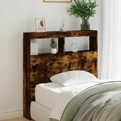 Lits & Accessoires-vidaXL Armoire tête de lit avec LED chêne fumé 100x17x102 cm Ch&ecirc;ne fumé
