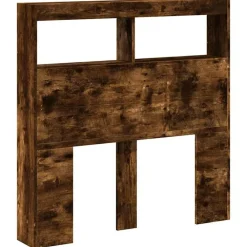 Lits & Accessoires-vidaXL Armoire tête de lit avec LED chêne fumé 100x17x102 cm Ch&ecirc;ne fumé