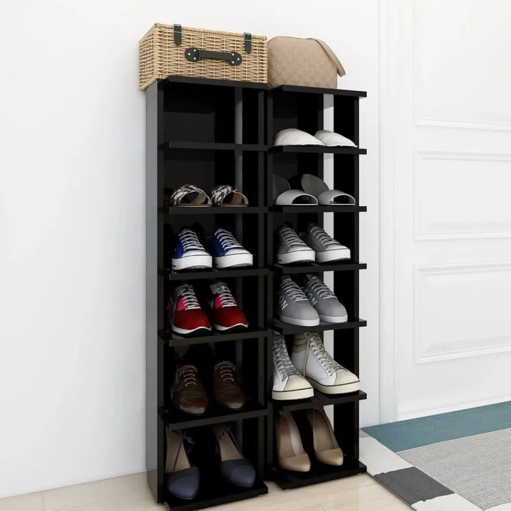 Produits Ménagers-vidaXL Armoires à chaussures 2 pcs 27,5x27x102 cm noir brillant