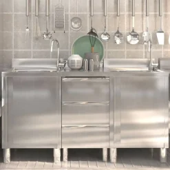 vidaXL Armoires de cuisine commerciales 3 pièces en acier inoxydable