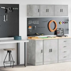 Stockage Industriel-vidaXL Armoires de garage 2 pcs bois d'ingénierie Gris béton