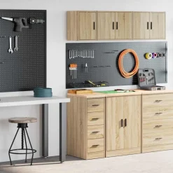 vidaXL Armoires de garage 2 pcs chêne sonoma bois d'ingénierie