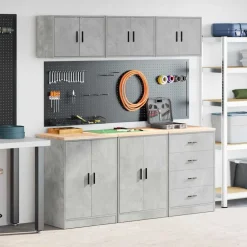 Stockage Industriel-vidaXL Armoires de garage 6 pcs bois d'ingénierie Gris béton