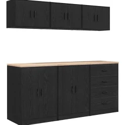 Stockage Industriel-vidaXL Armoires de garage 6 pcs bois d'ingénierie Noir