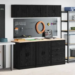 Stockage Industriel-vidaXL Armoires de garage 6 pcs bois d'ingénierie Noir
