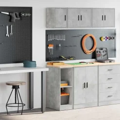 Stockage Industriel-vidaXL Armoires de garage 2 pcs bois d'ingénierie Gris béton