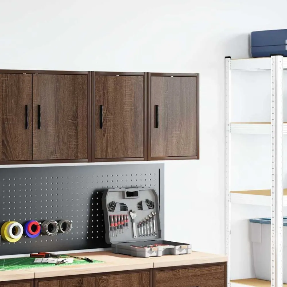vidaXL Armoires murales de garage 2 pcs chêne marron bois d'ingénierie