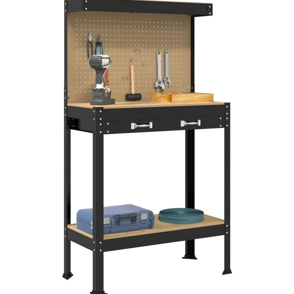 vidaXL Atelier Noir 81 x 41 x 145 cm Bois d'ingénierie et métal