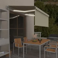 Pelouses & Jardins-vidaXL Auvent automatique store capteur de vent et LED 3x2,5 m Crème Cr&egrave;me