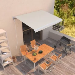 Pelouses & Jardins-vidaXL Auvent manuel rétractable 350x250 cm Crème Cr&egrave;me
