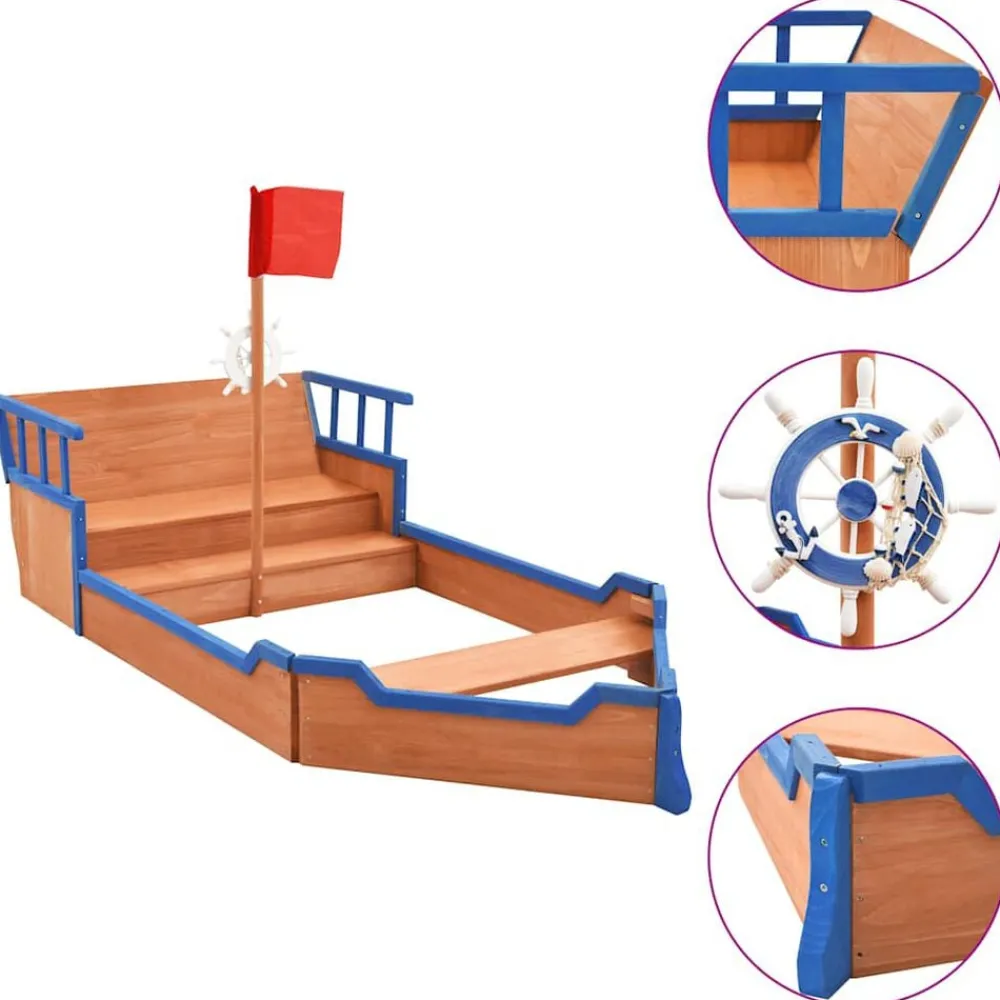 vidaXL Bac à sable bateau pirate Bois de sapin 190x94,5x101 cm