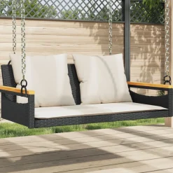 Mobilier De Jardin-vidaXL Balancelle avec coussins noir 109x62x40 cm résine tressée Noir et blanc cr&egrave;me