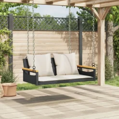 Mobilier De Jardin-vidaXL Balancelle avec coussins noir 109x62x40 cm résine tressée Noir et blanc cr&egrave;me