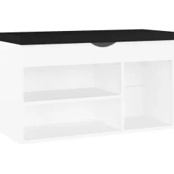 Produits Ménagers-vidaXL Banc à chaussures avec coussin Bois d'ingénierie Blanc