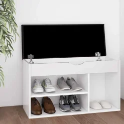 Produits Ménagers-vidaXL Banc à chaussures avec coussin Bois d'ingénierie Blanc