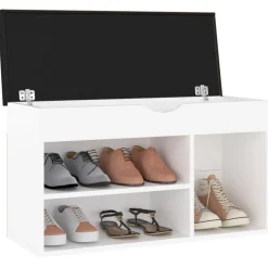 Produits Ménagers-vidaXL Banc à chaussures avec coussin Bois d'ingénierie Blanc