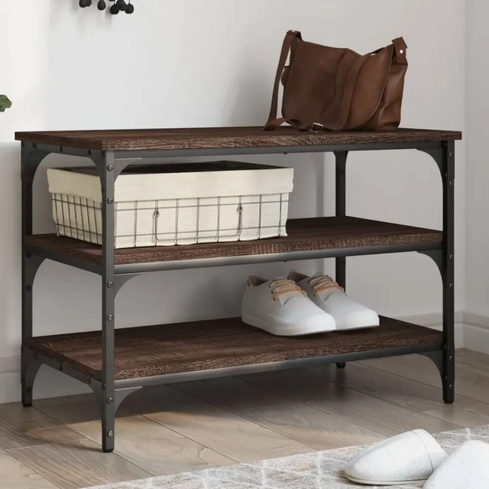 Bancs-vidaXL Banc à chaussures chêne marron 70x38,5x49 cm bois d'ingénierie Chêne marron