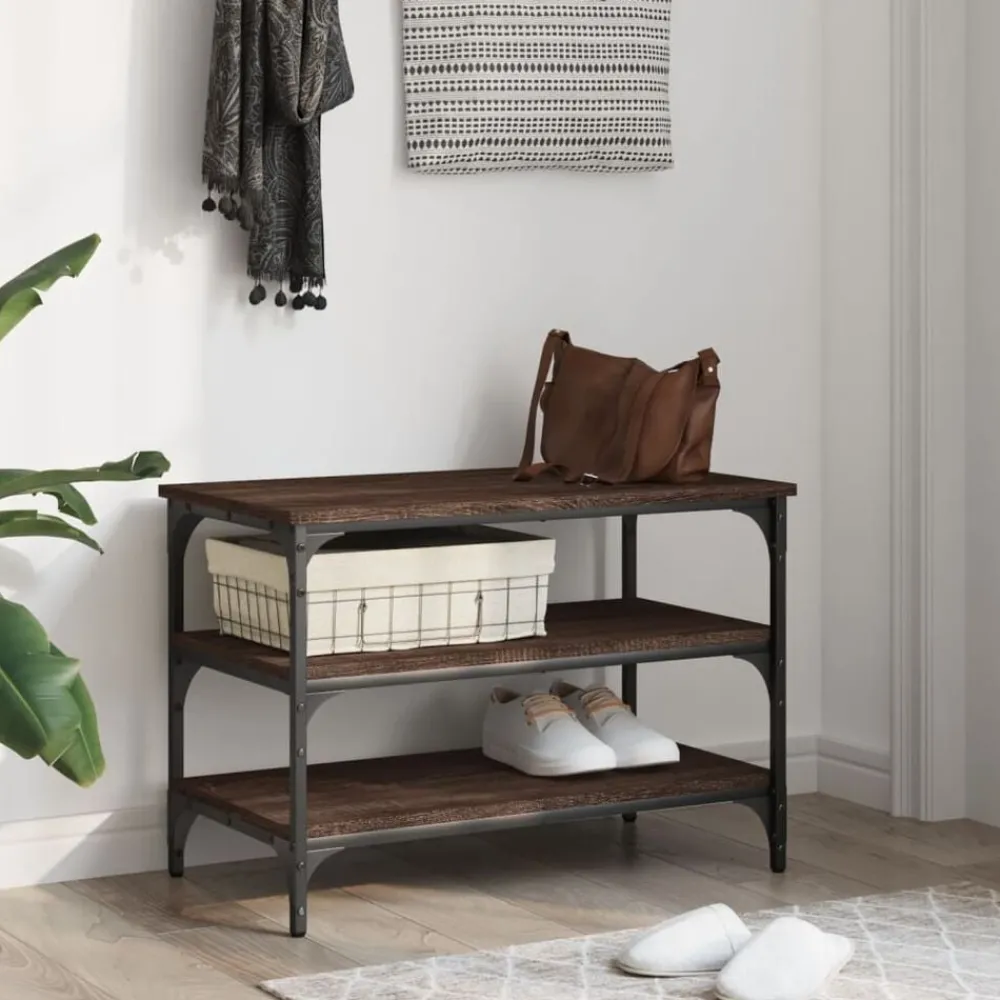 Bancs-vidaXL Banc à chaussures chêne marron 70x38,5x49 cm bois d'ingénierie Chêne marron