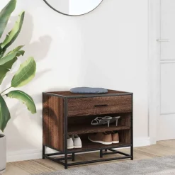 Bancs-vidaXL Banc à chaussures chêne marron bois d'ingénierie et métal Ch&ecirc;ne marron