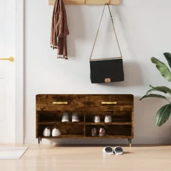 Produits Ménagers-vidaXL Banc à chaussures chêne fumé 102x35x55 cm bois d'ingénierie Ch&ecirc;ne fumé