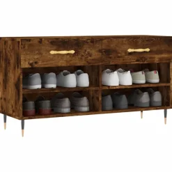Produits Ménagers-vidaXL Banc à chaussures chêne fumé 102x35x55 cm bois d'ingénierie Ch&ecirc;ne fumé