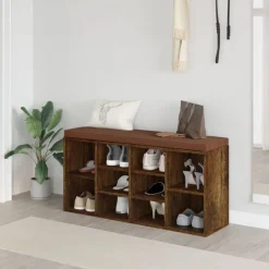 Bancs-vidaXL Banc à chaussures Chêne fumé 103x30x48 cm Bois d'ingénierie Ch&ecirc;ne fumé