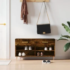 Produits Ménagers-vidaXL Banc à chaussures chêne fumé 102x35x55 cm bois d'ingénierie Ch&ecirc;ne fumé