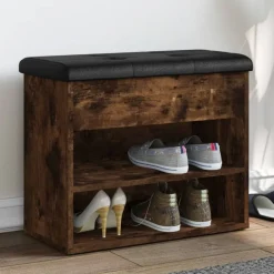 Bancs-vidaXL Banc à chaussures chêne fumé 62x32x50 cm bois d'ingénierie Ch&ecirc;ne fumé