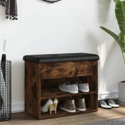 Bancs-vidaXL Banc à chaussures chêne fumé 62x32x50 cm bois d'ingénierie Ch&ecirc;ne fumé