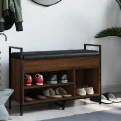 Bancs-vidaXL Banc à chaussures chêne marron 85,5x32x57,5cm bois d'ingénierie Ch&ecirc;ne marron
