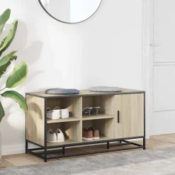Bancs-vidaXL Banc à chaussures chêne sonoma bois d'ingénierie et métal Ch&ecirc;ne sonoma