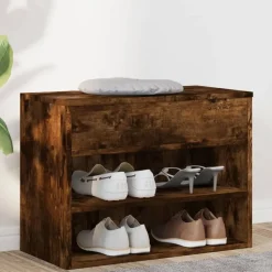 Produits Ménagers-vidaXL Banc à chaussures Chêne fumé 60x30x45 cm Bois d'ingénierie Ch&ecirc;ne fumé