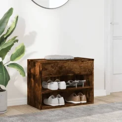 Produits Ménagers-vidaXL Banc à chaussures Chêne fumé 60x30x45 cm Bois d'ingénierie Ch&ecirc;ne fumé