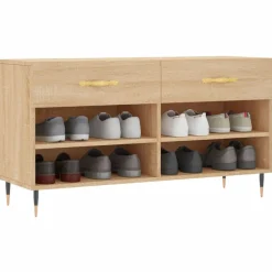 Produits Ménagers-vidaXL Banc à chaussures chêne sonoma 102x35x55 cm bois d'ingénierie Ch&ecirc;ne sonoma