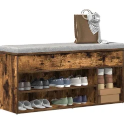 vidaXL Banc à chaussures chêne fumé 102x30,5x45 cm bois d'ingénierie