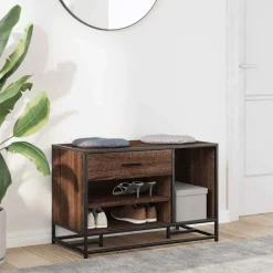 Bancs-vidaXL Banc à chaussures chêne marron bois d'ingénierie et métal Ch&ecirc;ne marron