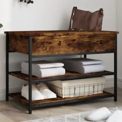 Bancs-vidaXL Banc à chaussures chêne fumé 70x42,5x50 cm bois d'ingénierie Ch&ecirc;ne fumé