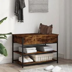 Bancs-vidaXL Banc à chaussures chêne fumé 70x42,5x50 cm bois d'ingénierie Ch&ecirc;ne fumé