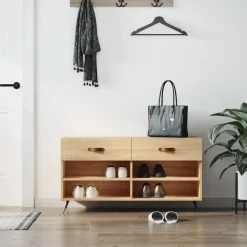Produits Ménagers-vidaXL Banc à chaussures chêne sonoma 102x35x55 cm bois d'ingénierie Ch&ecirc;ne sonoma