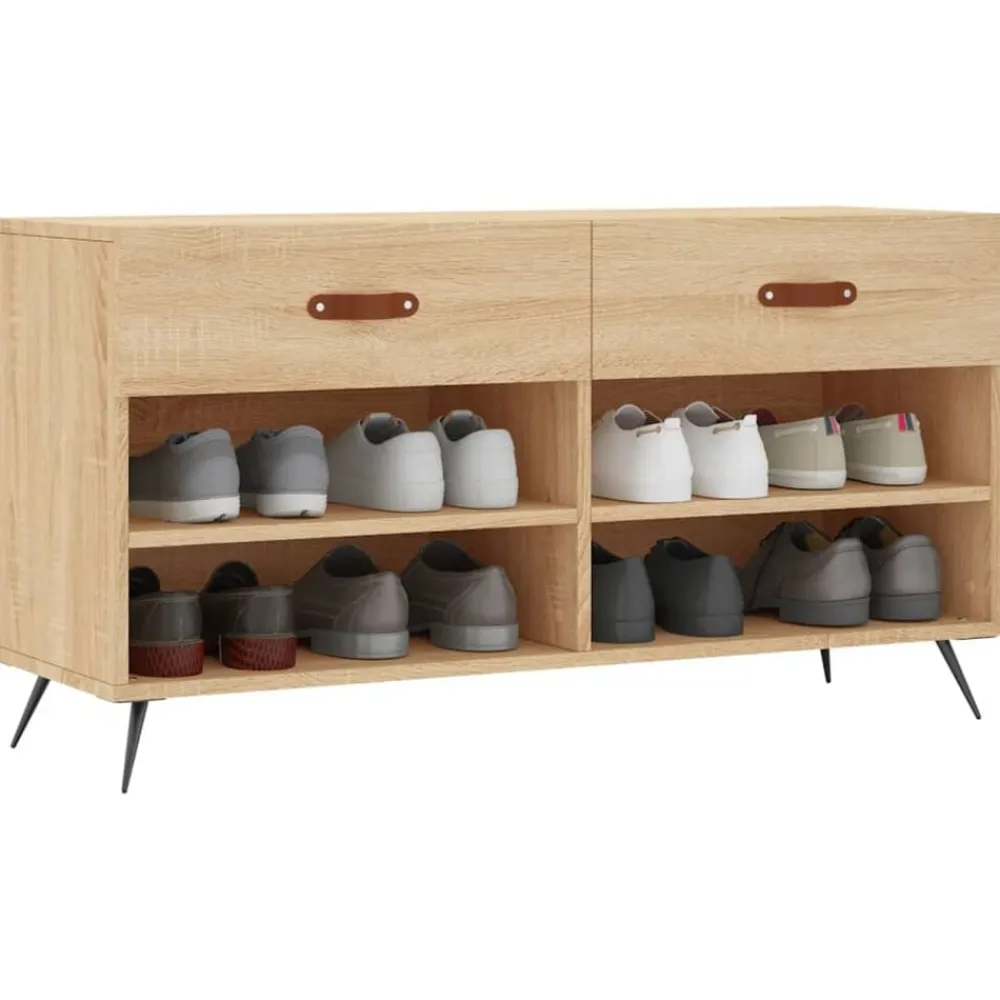 Produits Ménagers-vidaXL Banc à chaussures chêne sonoma 102x35x55 cm bois d'ingénierie Chêne sonoma
