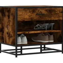 Bancs-vidaXL Banc à chaussures chêne fumé bois d'ingénierie et métal Ch&ecirc;ne fumé
