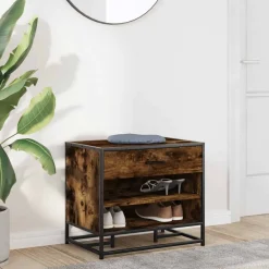 Bancs-vidaXL Banc à chaussures chêne fumé bois d'ingénierie et métal Ch&ecirc;ne fumé
