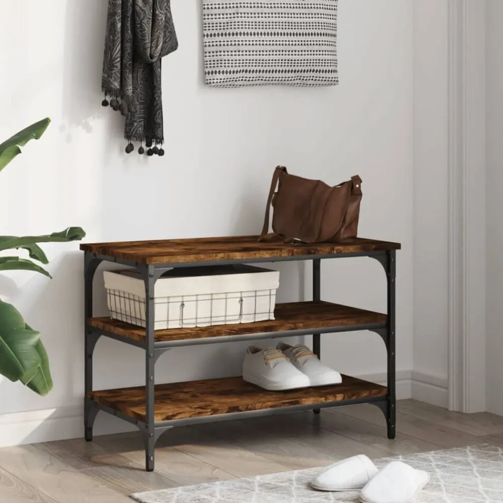 vidaXL Banc à chaussures chêne fumé 70x38,5x49 cm bois d'ingénierie